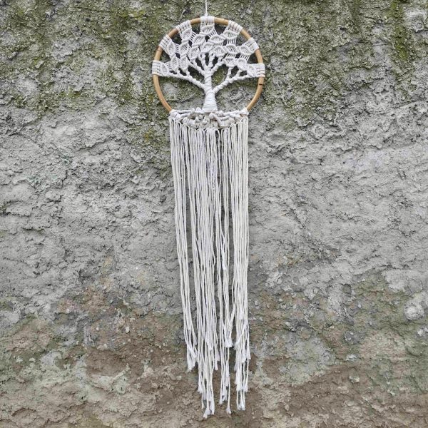 ručně vyrobený lapač snů drhaný strom života v bambusovém kruhu 100 cm