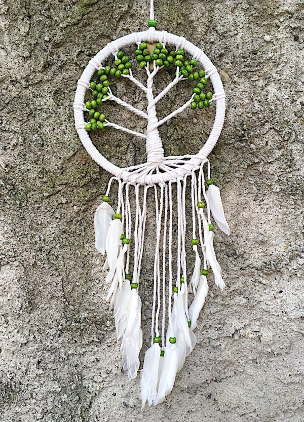 ručně vyrobený lapač snů strom života zelené korálky 70 cm