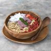 přírodní miska z teakového dřeva na smoothie bowl s oválným talířem a polévkovou lžící