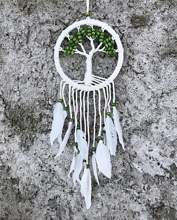 ručně vyrobený lapač snů strom života zelené korálky 50 cm