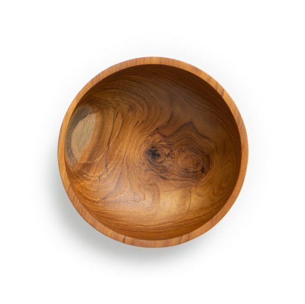 přírodní miska z teakového dřeva malá rovný okraj pohled shora