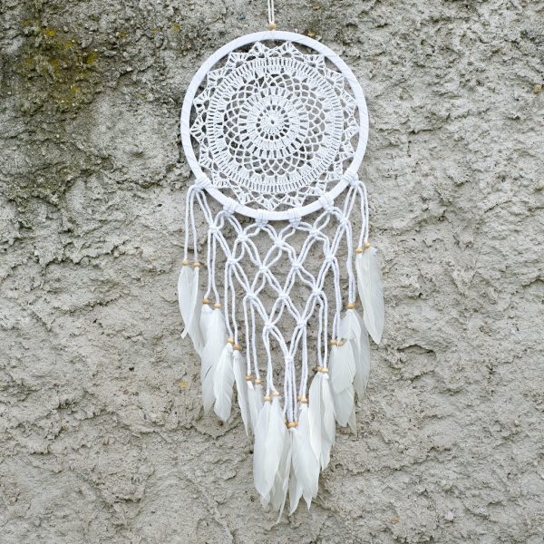 Lapač snů bílý s macramé 85cm