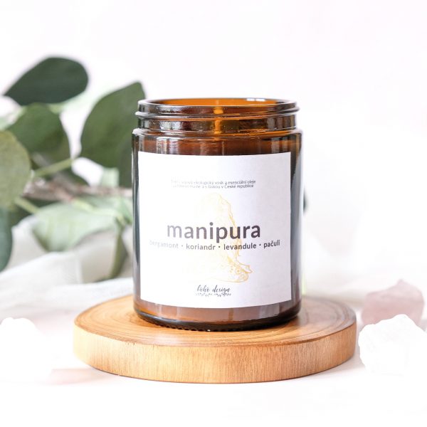 Sójová svíčka 3. čakra “MANIPURA” ručně vyráběná v České Republice ze 100% přírodního sojového vosku Nature Wax