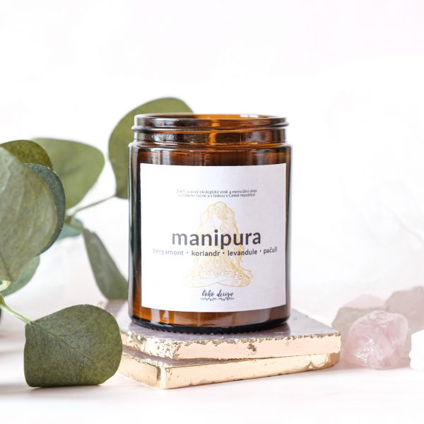 Sójová svíčka 3. čakra “MANIPURA” s vůní esenciálních olejů bergamontu, koriandru, levandule a pačuli