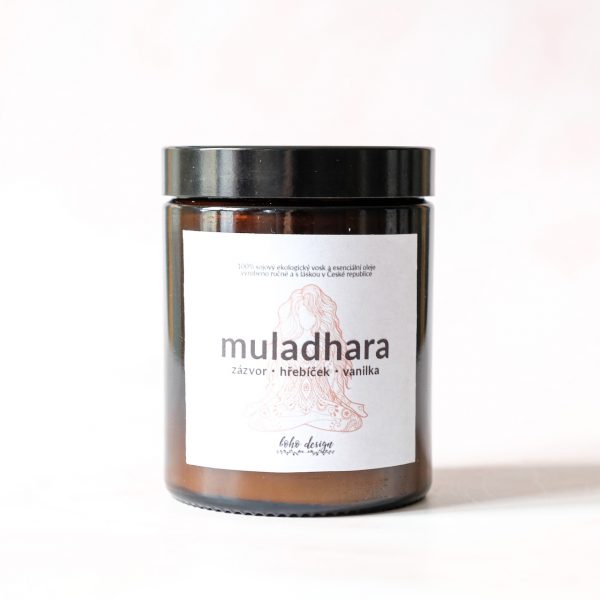 Sójová svíčka 1. čakra “MULADHARA” s vůní esenciálních olejů vanilky, hřebíčku a zázvoru