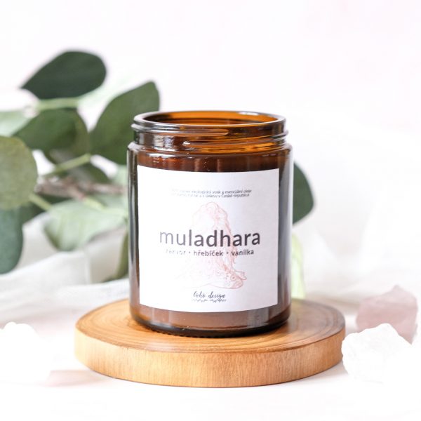 Sójová svíčka 1. čakra “MULADHARA” ručně vyráběná v České Republice ze 100% přírodního sojového vosku Nature Wax