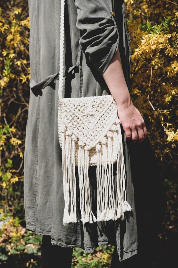 ručně upletená macramé kabelka smetanová Boho Girl