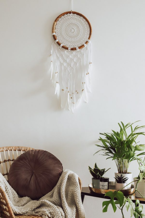 Lapač snů bílý v bambusovém kruhu s macramé 110 cm - Image 3