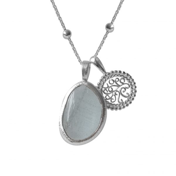 Stříbrný náhrdelník Aura Akvamarín & Earth Love