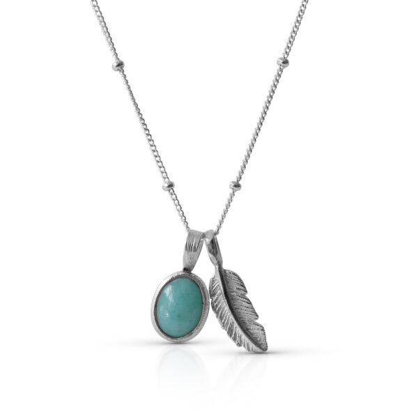 Stříbrný náhrdelník Aura Amazonit a peříčko