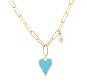 Pozlacený náhrdelník Srdce s tyrkysem