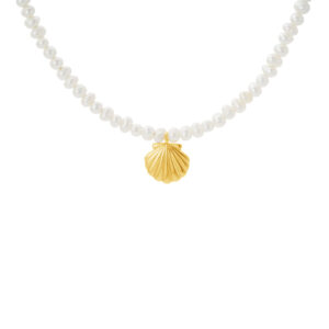Perlový náhrdelník s Mušlí pozlacený